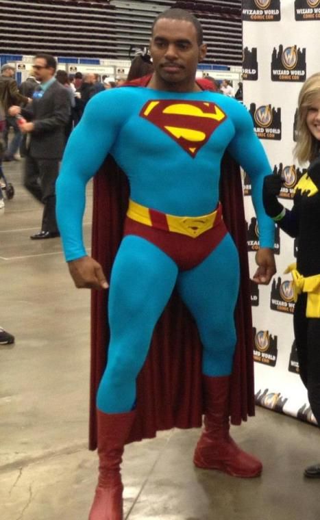 Strong Light Blue And Red Superman Costume